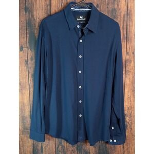 Buttercloth Icy Cotton Mens Large Regular Fit Navy Blue Long Sleeve Button Shirt